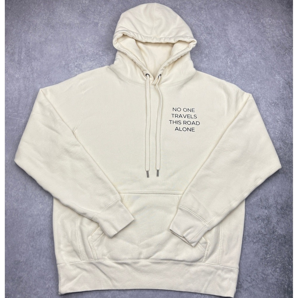 Pink Ribbon Good Mens Small Cream Heavyweight Hoodie No One Travels Alone S